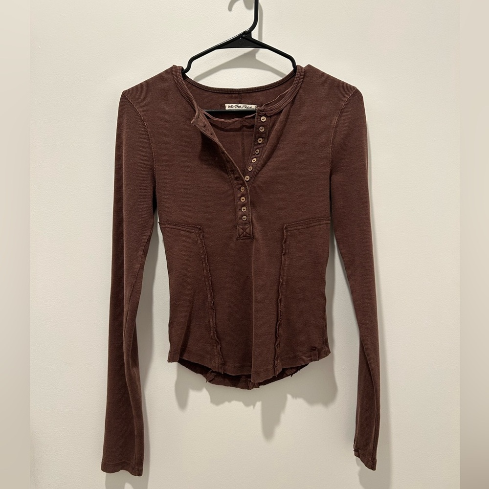 Free People Brown Long Sleeve Blouse